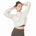 thumbnail image 3 of Women'S Zip Up Athletic Jacket Stand Collar Windproof Sun Protection Workout Outdoor Jacket Cream White XL, 3 of 9