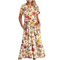 thumbnail image 1 of Robes pour Femmes Été 2024, Robe Décontractée à Manches Courtes, Col Rond, Robe Longue Fluide à Étages avec Poches, Imprimé Dégradé, 50 % de Réduction!, 1 of 5