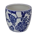 thumbnail image 4 of Juego de macetas Benzara, 3 piezas, cerámica, blanco y azul, floral, 4 of 5