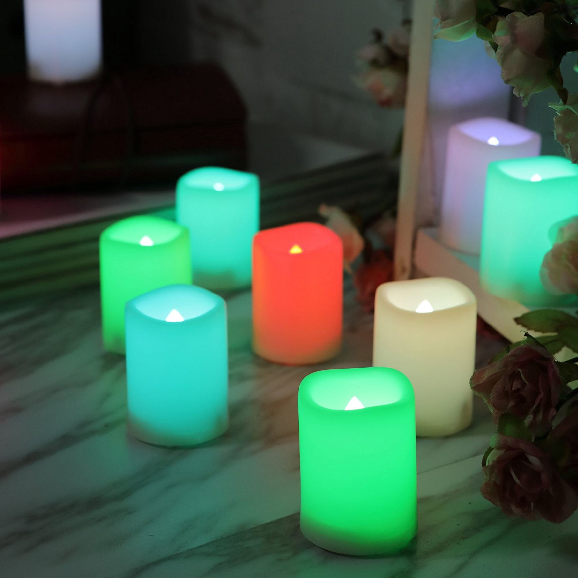 Candle Choice Set of 12 Multi-Color Flameless LED Votive Candles with Remote and Timer, tealight, battery operated, Indoor/Outdoor Candles