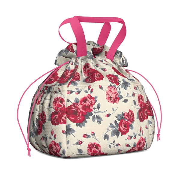 Pioneer Flower Floral Print Pattern Drawstring Lunch Bag Women - Drawstring Lunch Bag Insulated for Work Office - Stain-Resistant Large Lunchbags for Women with Multi-Pockets