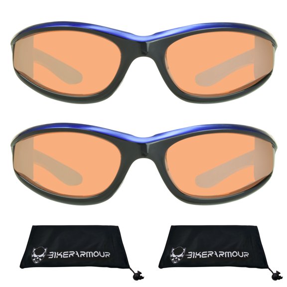 Bikershades Motorcycle Biker Riding Sunglasses Blue Men Women Blue Block HD 2 Pairs