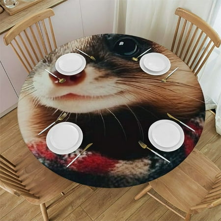 

SHERONV Ferret in Winter Accessories Round Tablecloth Stain-Resistant Waterproof Fabric for Indoor and Outdoor Use 54 -58