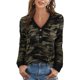 thumbnail image 3 of Tops con estampado de leopardo para mujer, camisetas de camuflaje de manga larga con botones y cuello en V, ropa de calle holgada informal para mujer 2021, 3 of 4