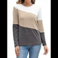 thumbnail image 2 of Blusas de Bloque de Color para Mujer, Estilo Túnica Informal de Larga con Cuello Redondo, Tipo Jersey. Caqui XL, 2 of 8