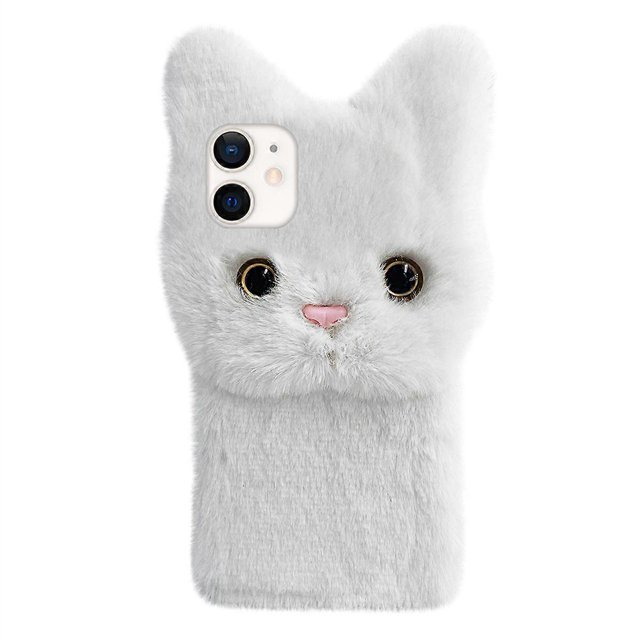 Plush Cat Phone Case Adorable Phone Protector Compatible with iPhone 12/12 Pro