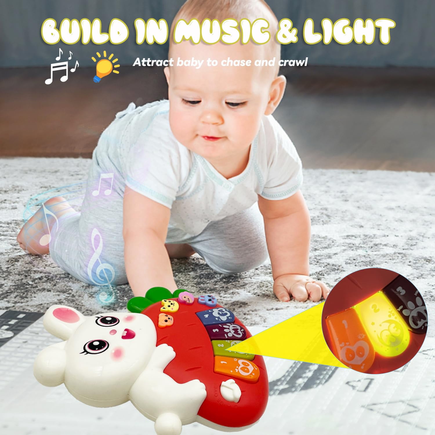 Baby Piano Toy Electronic Keyboard with Animals Sounds, Musical Toys for Babies 12M+(Rabbit)