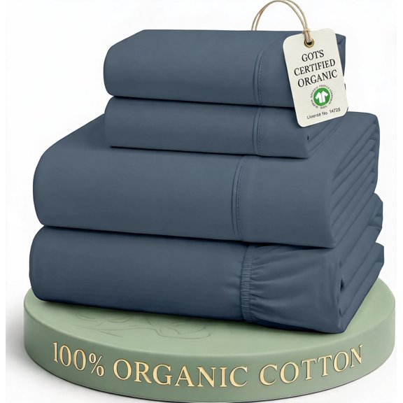 Full Size 4-Piece Organic Cotton Sheet Set in Estate Blue