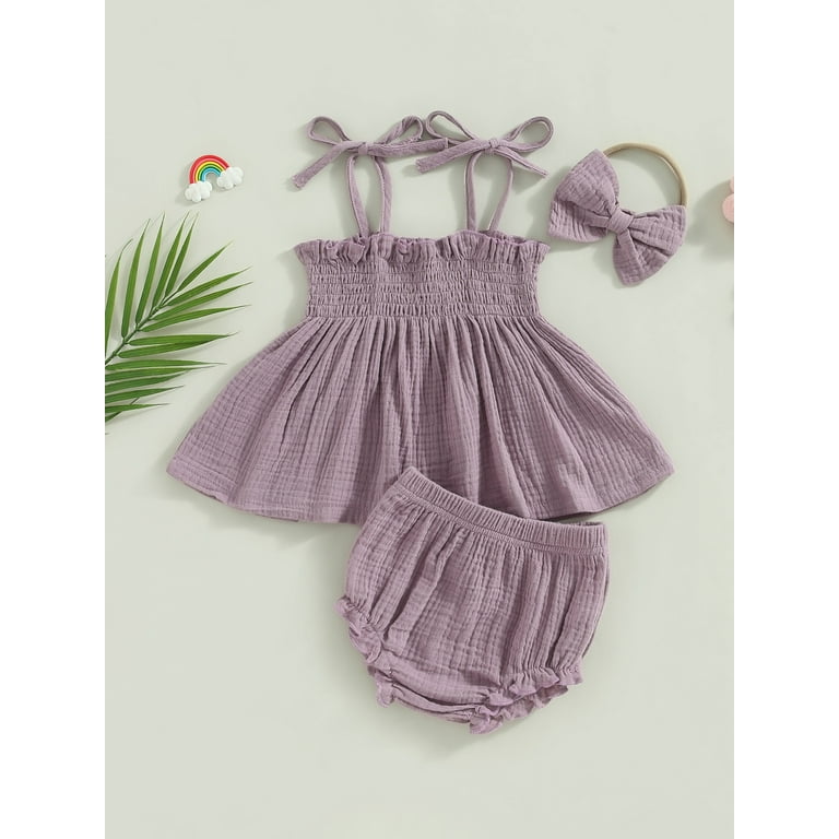 SHORT PURPLE OVERALL WITH RUFFLED STRAPS IN COTTON, BABY SHORT PURPLE OVERALL WITH RUFFLED STRAPS IN COTTON, BABY