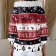thumbnail image 7 of Women's Fashion Casual Sweater with Zipper Print, Plush Hooded Cardigan Jacket for Christmas Season and Cozy Wear,Deep Red,S, 7 of 7
