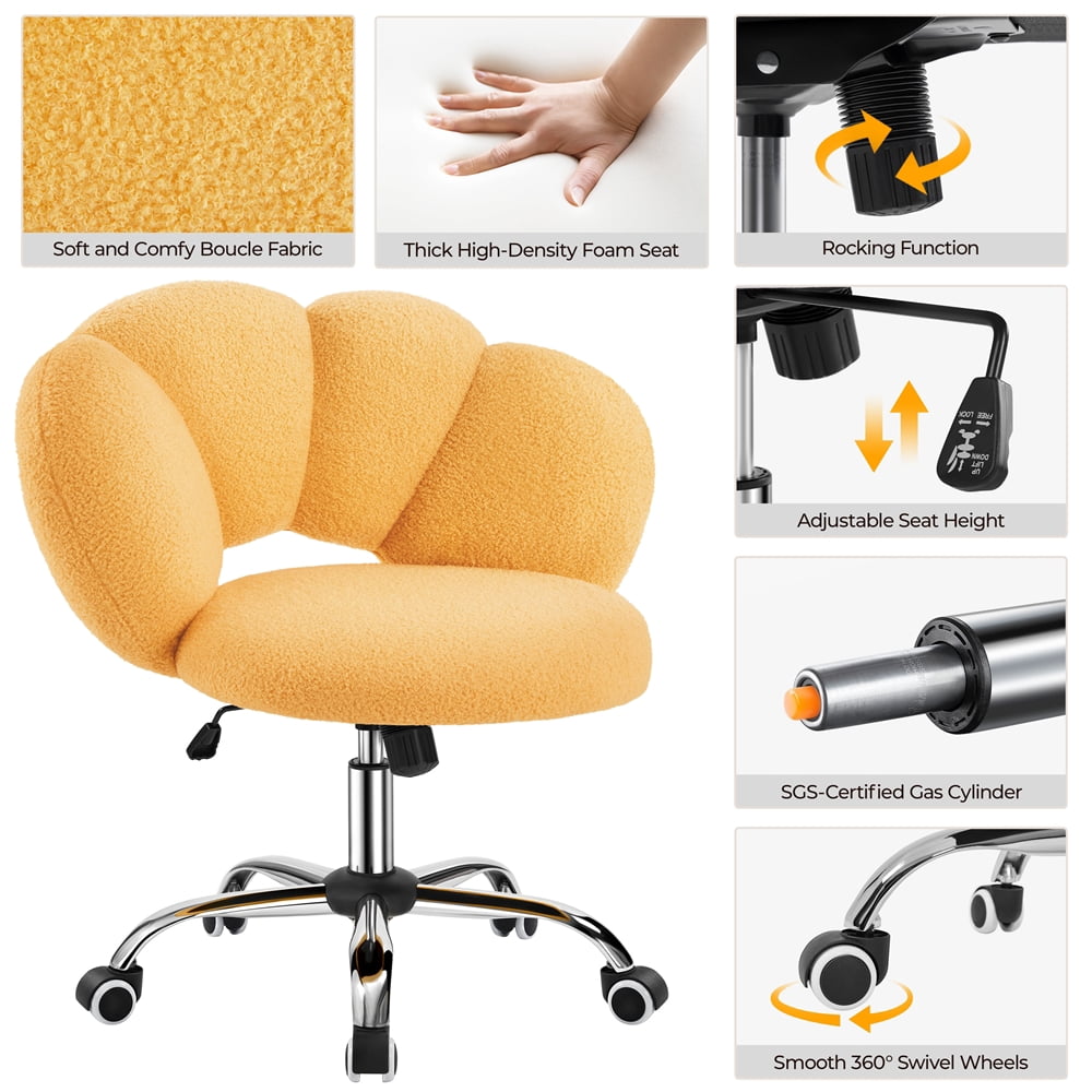 Yaheetech Upholstered Rolling Desk Chair with Cloud Shaped Backrest, Yellow