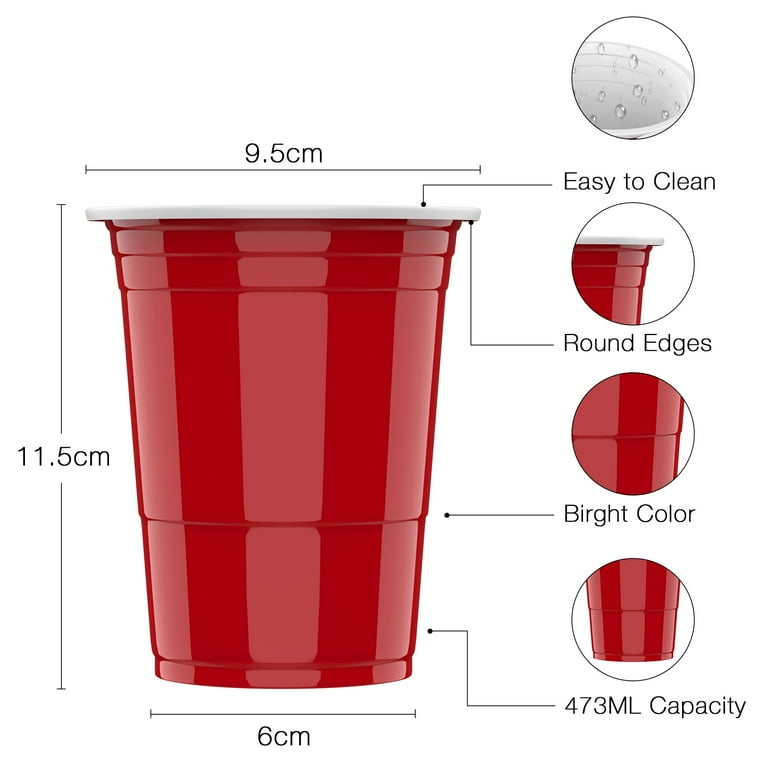 Solo Plastic Cups 100 Count, 16OZ Disposable Repeatable Party Cups 25 Red  Cups + 25 Blue Cups + 25 Green Cups + 25 Orange Cups 480ml +10 Balls, for