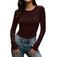 thumbnail image 5 of Solid Color Shirts For Women Women's Long-Sleeve Crew Neck Base Layer Top With Thumbholes Stretchy Fabric Wine L, 5 of 9
