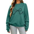 thumbnail image 2 of Bow Knot Crewneck Sweatshirt For Women Fall Fleece Lined Long Sleeve Cute Casual Loose Pullover Tops, S-XXL, 2 of 6