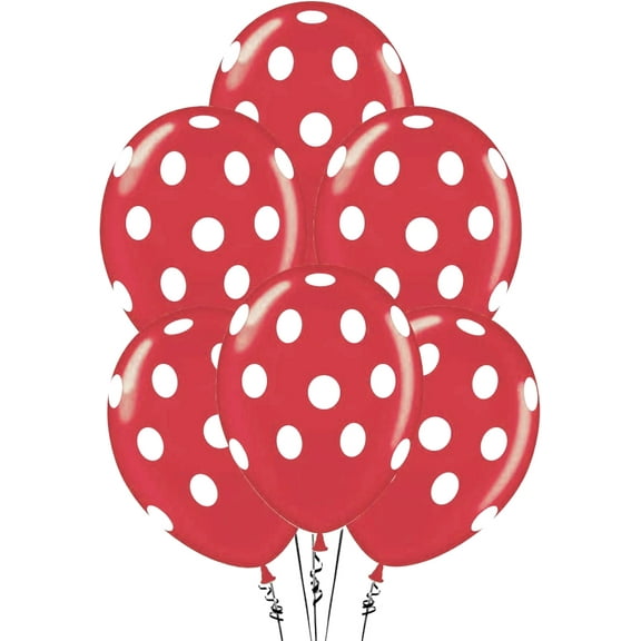 PMU Polka Dot Balloons PartyTex 11 Inch Premium Red with All-Over print White Dots Pkg/12