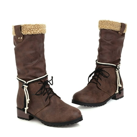 

Bnwani Work Boots For Men Up to 40% off Low Heel Boots Lace-Up Non-slip Warm Thick Mid-Calf Brown Boots