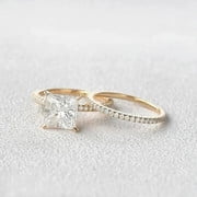 3 Ct Princess Cut Simulated Diamond Women's Bridal Band Set Engagement Ring 14k White Gold Plated Silver