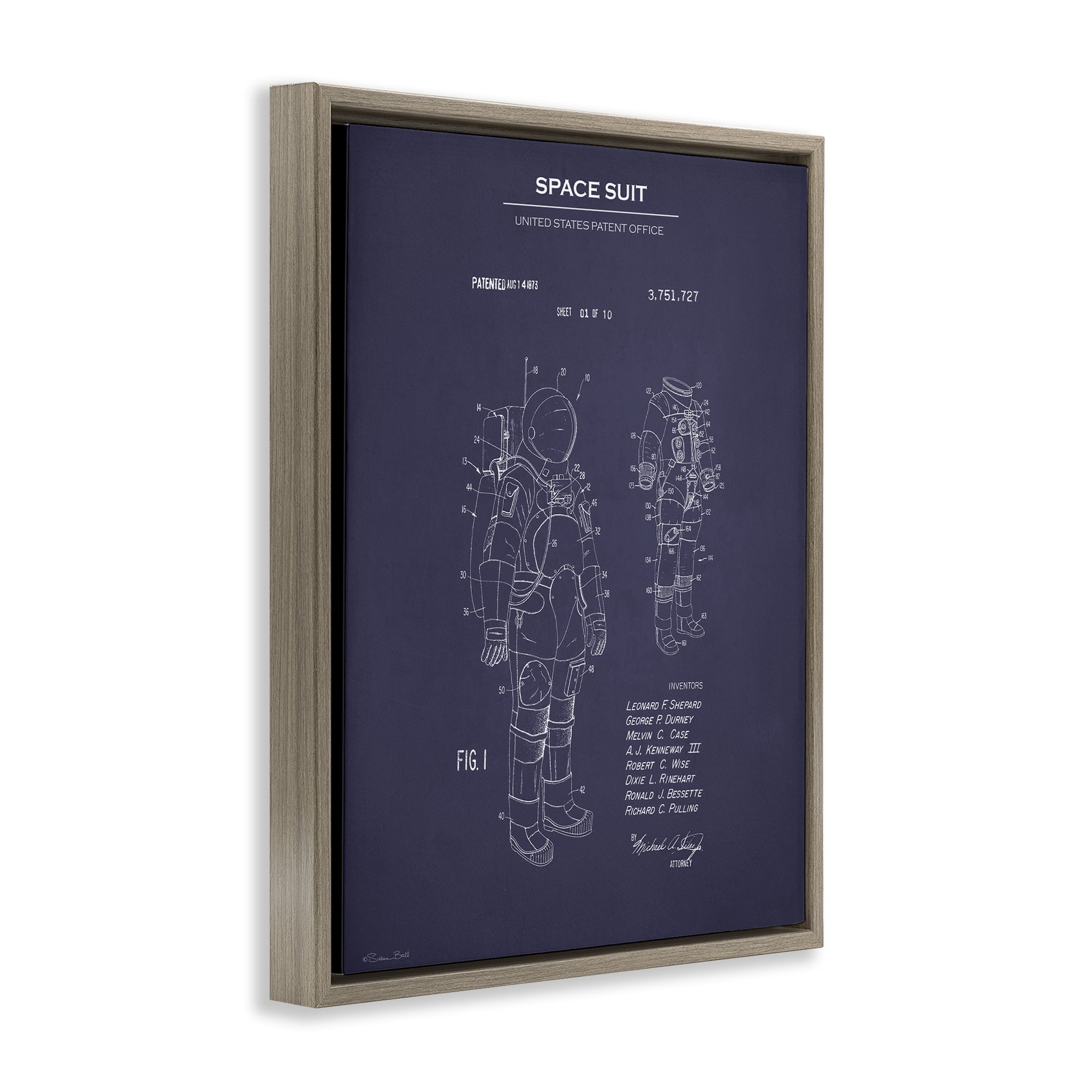 Stupell Industries Space Suit Blueprint Novelty Painting Brown Floater Framed Art Print Wall Art, 17 x 21