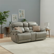 AC Pacific Estella Gray Leather Infused Fabric Transitional Reclining Loveseat with Storage Console