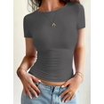 thumbnail image 4 of Womens Basic T Shirts Summer Short Sleeve Crewneck Slim Fit Cute Crop Tops Dark Gray S, 4 of 7