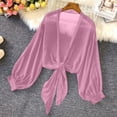 thumbnail image 3 of Lixiuxyad Womens Elegant Sheer Chiffon Cardigan Long Sleeve Tie Front Lightweight Summer Outfits,Pink, 3 of 7