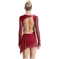 thumbnail image 2 of HULIJA Figure Skating Dress for Women Sheer Mesh Asymmetrical Skirt Leotard Lyrical Dance Dress Burgundy S, 2 of 7