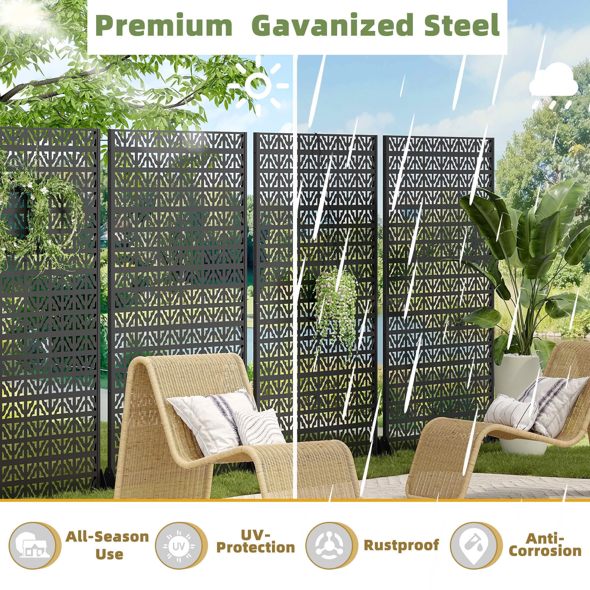 MAYEERTY 72x47 Black Outdoor Natural Privacy Panel Screen, 6 Piece Set Natural Folding Divider for Backyard and Garden