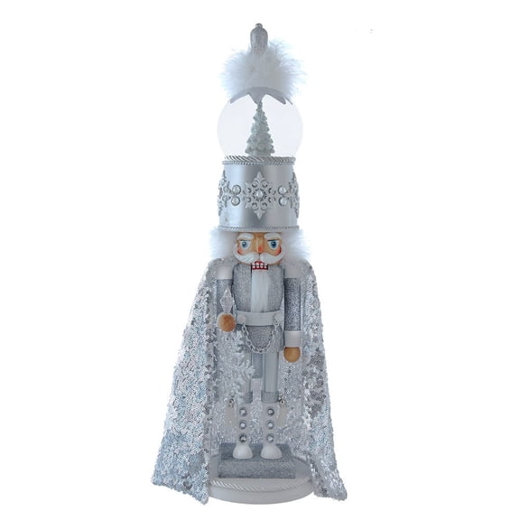 Hollywood Nutcrackers HA0775 Battery Operated 22 in. Musical Silver Nutcracker with Water Globe