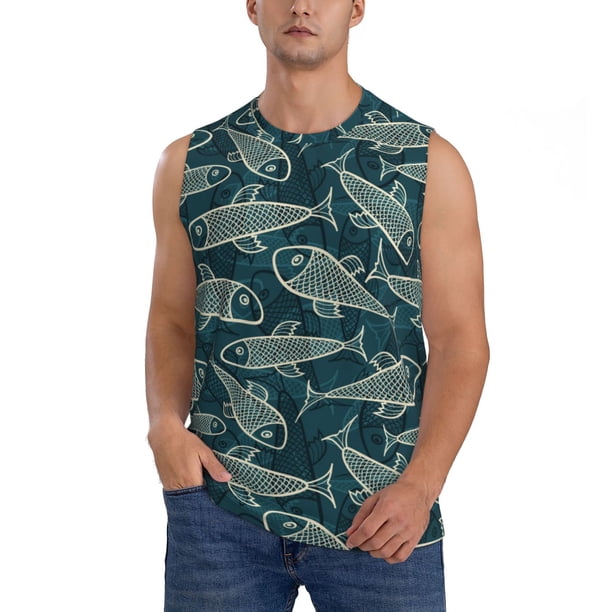 Balery Fish Style Camisetas sin mangas para hombre, absorbe la humedad y protege contra el mal olor.-Small