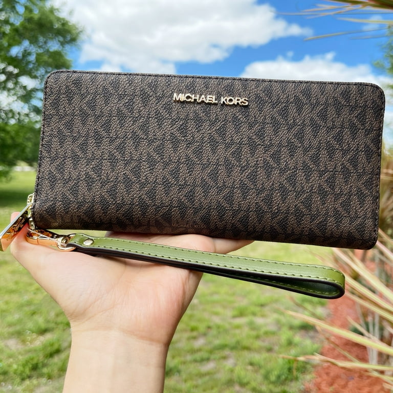 Michael Kors Jet Set Large Continental Wallet Wristlet Brown Mk