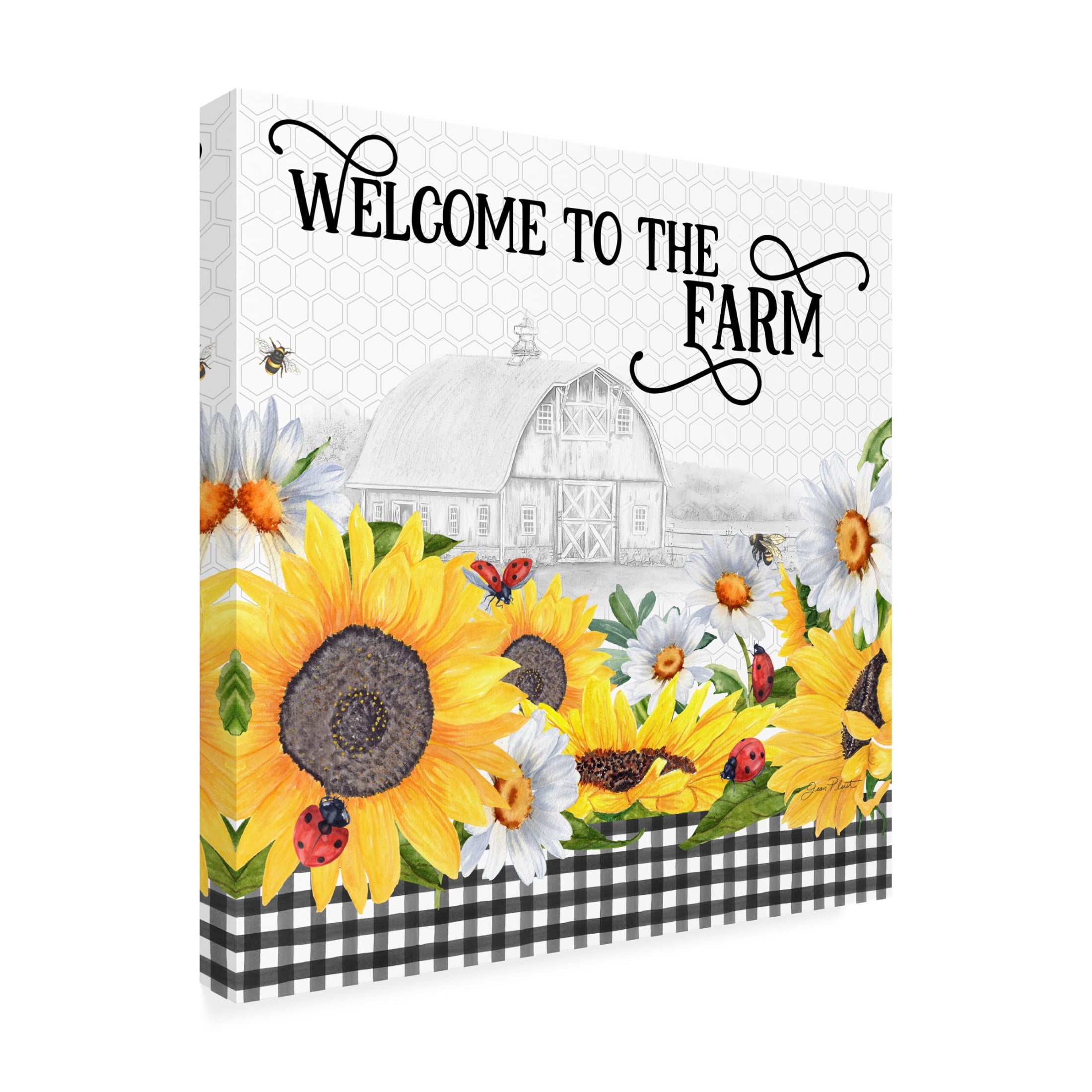 Canvas Wall Art - Jean Plout 'Sunflowers and Lady Bugs 1' Wall Art for Living Room, Bedroom, or Office Décor by Trademark Fine Art - 14 x 14 Inches