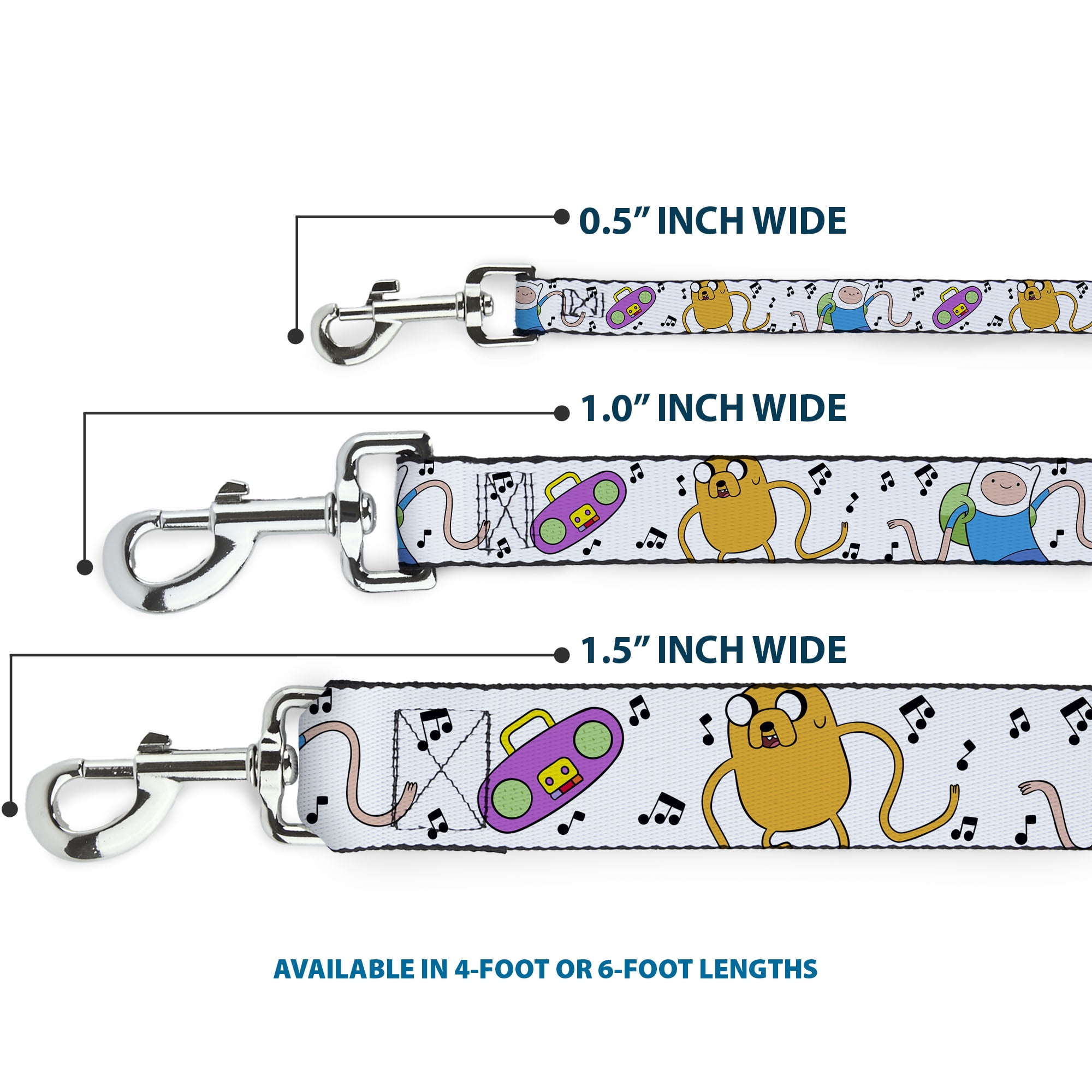 Cartoon Network Pet Leash, Dog Leash, Adventure Time Finn and Jake Long Arms Dancing Pose White, 6 Feet Long 1.0 Inch Wide