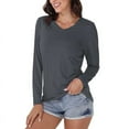 thumbnail image 2 of Long Sleeve Shirts For Women V Neck Thin d Casual Slim Fit Base To Wear A Solid Color T Shirt Top Womens Long Sleeve Tops, 2 of 4