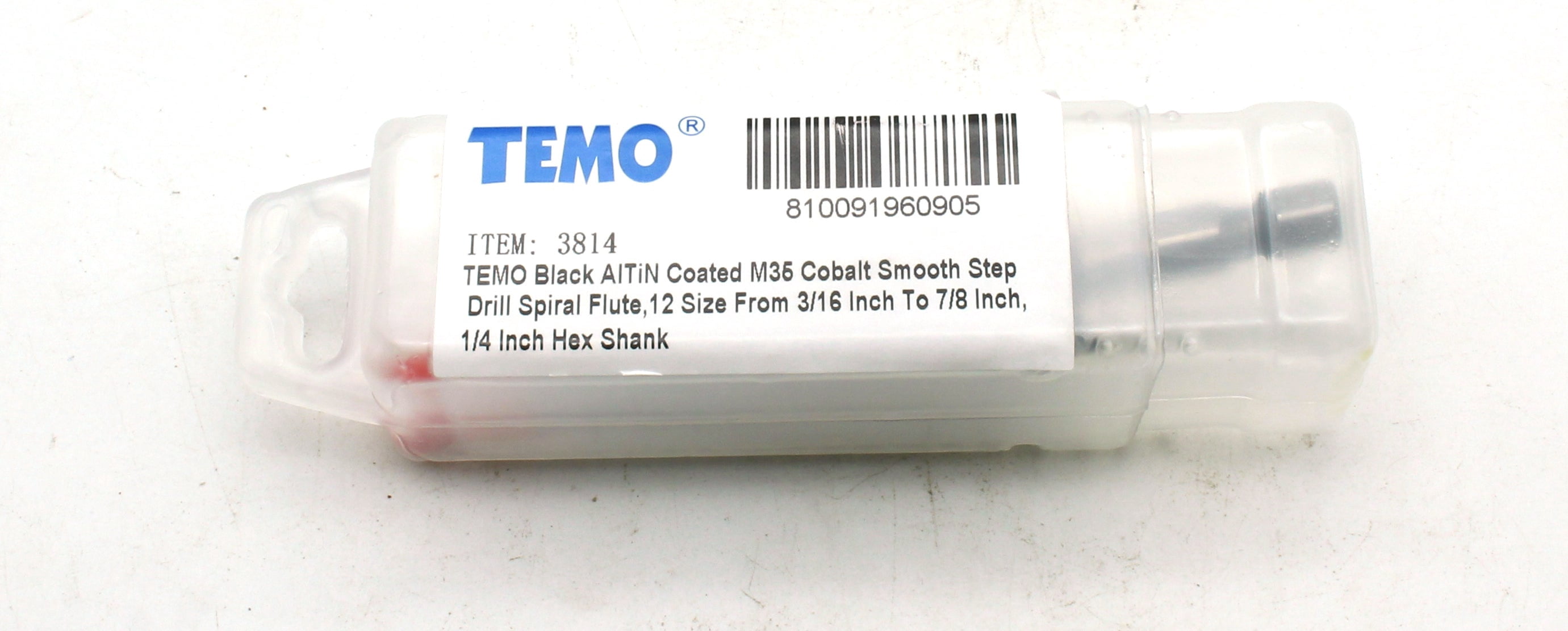 TEMO Black AITiN Coated M35 Cobalt Smooth Step Drill Spiral Flute Unibit, 12 Size from 3/16 Inch to 7/8 Inch, 1/4 Inch Hex Shank