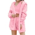 thumbnail image 2 of Usmixi Loungewear Set for Women Womens Fleece Pajamas Sets Cozy Fluffly Plush 3 Piece Outfits Fuzzy Cardigan Coat Tank and Shorts Homewear Sets Sleepwear Lounge Matching Sets Under $10, 2 of 6