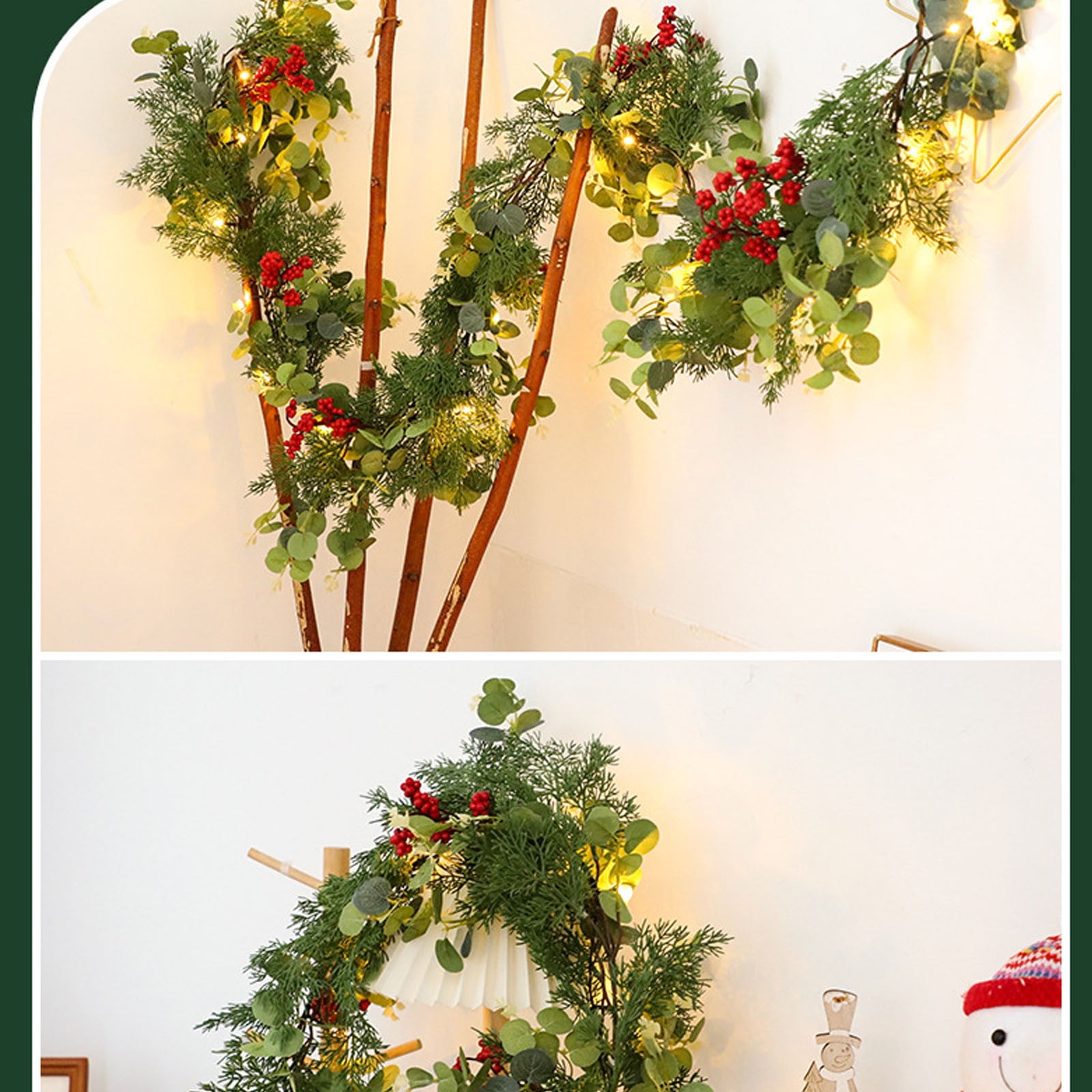 YOHAVEN Lighted Christmas Encrypteds Simulated Eucalyptus Pine Needle Vines - LED String Lights for Holiday Fireplace, Home, Wedding & Party Decorations, Indoor & Outdoor Christmas Decor