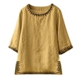 thumbnail image 5 of Womens Tops Embroidered Linen Blouse for Women Loose Fit 3/4 Sleeve Cotton Linen Top, 5 of 5