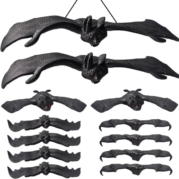 Clearance Under $3.6! 12PCS Realistic Rubber Bat Pendants, Halloween Party Decorations for Home & Garden, Plastic, (One Size, Black)