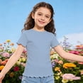 thumbnail image 3 of gcong Girls Lettuce Trim Short Sleeve Shirts Summer Ribbed Knit Crewneck Casual T Shirt Tops Tee Blouse Age for 5-12Y, 3 of 5