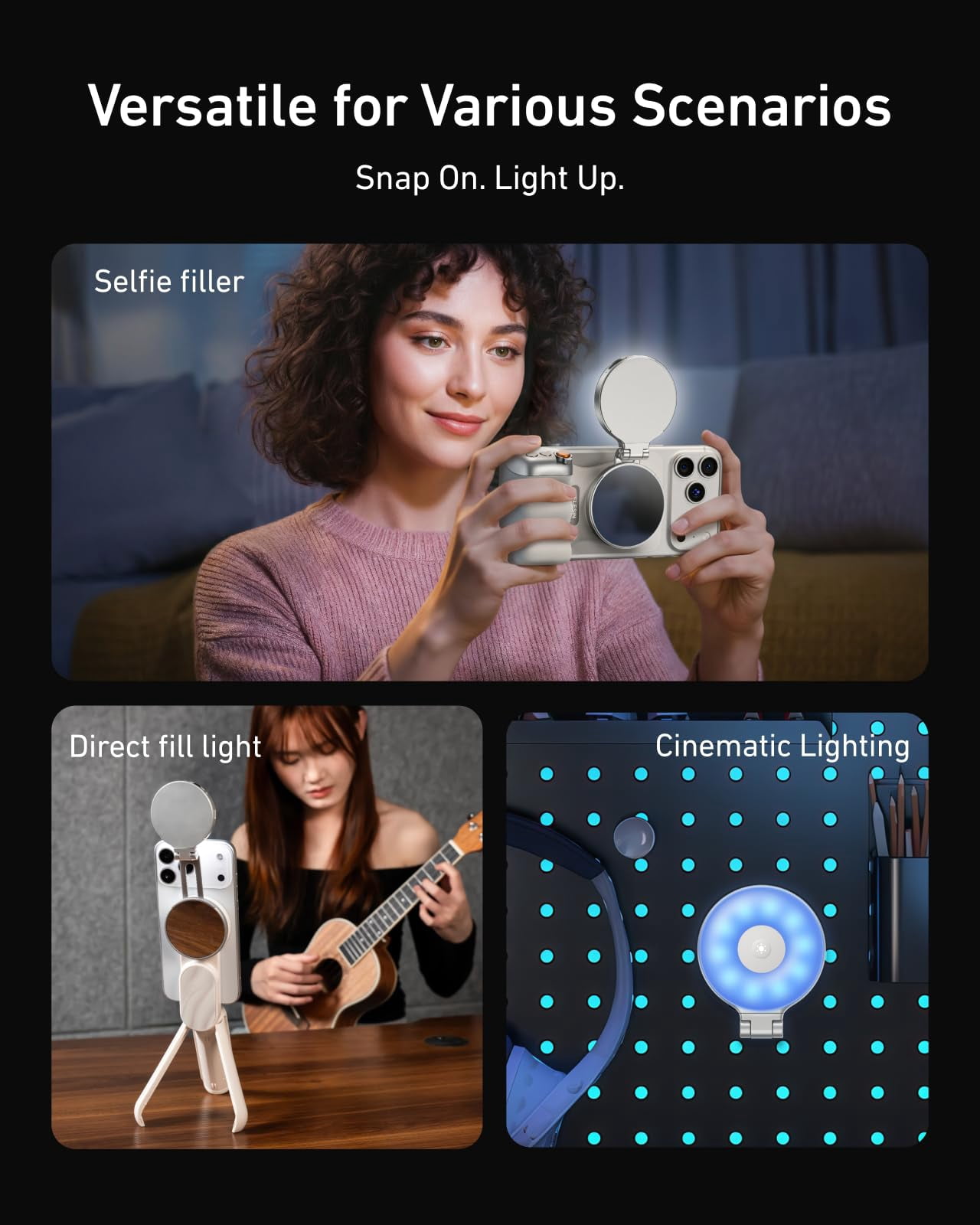 Upgraded 4-in-1 Magnetic Rgb Selfie Ring Light With Mirror & Phone Stand  Rechargeable Portable Clip On Fill For Vlogging Makeup Photography Streaming