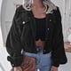 thumbnail image 2 of Abrigo Mangas Largas Linterna Recortada Color Sólido Botón Hasta Casual Pana Mujer Chaqueta Negro M, 2 of 6