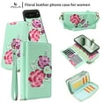 thumbnail image 6 of TECH CIRCLE 2-in-1 Wallet Case for Google Pixel 8A (6.1", 2024), Detachable Magnetic Back Cover, Flip Flower Phone Case with 15 Card Slots, Zipper Pocket, Crossbody Strap, Wrist Strap, Green, 6 of 12