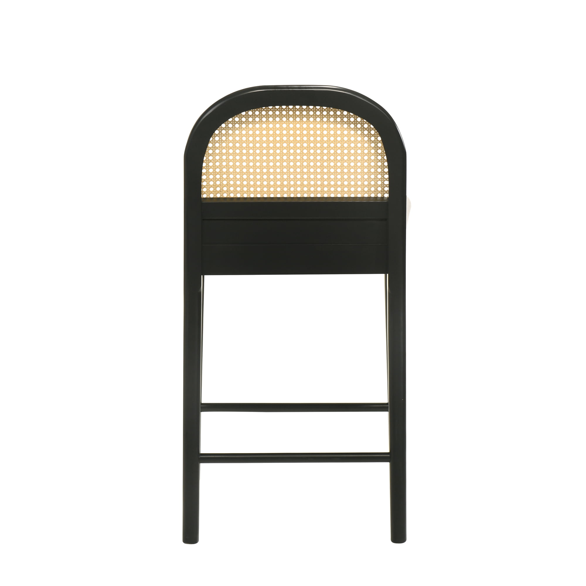 Lucio Modern Farmhouse Wood Counter Height Kitchen Bar Stool in Black Finish with White Boucle Fabric Upholstered Seat