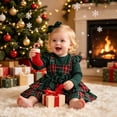 thumbnail image 6 of Ulanda Baby Girl Christmas Clothes Plaid Outfits Long Sleeve Romper Overall Skirt Dress Cute Newborn Outfit (Green, 6-9 Months), 6 of 8