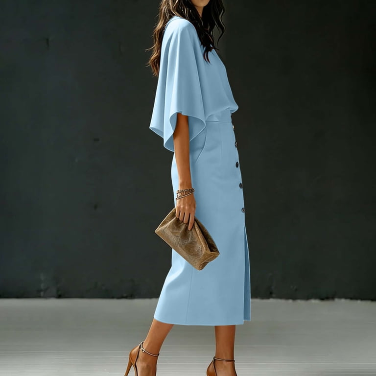 business formal midi dress asdoklhq Midi Dresses for Women Wedding Dresses for Bride Business Casual  Women Elegant Orange Two Piece Set Batwing Sleeve High Waist Slit Midi  Skirt Casual Office Business Formal Outfit Blue 2X -