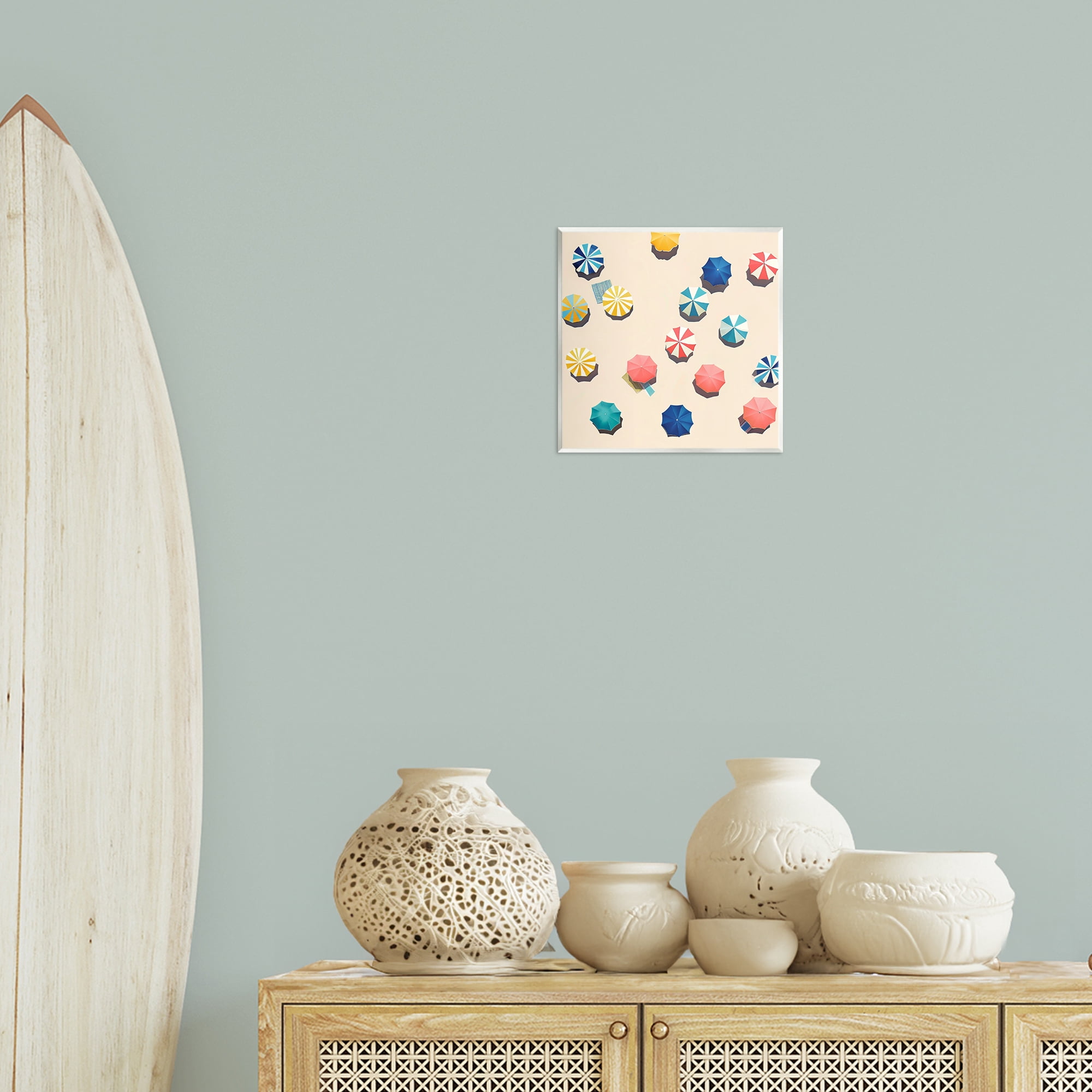 Stupell Industries Coastal Retreat Umbrellas Nautical & Beach Painting Unframed Art Print Wall Art, 12 x 12