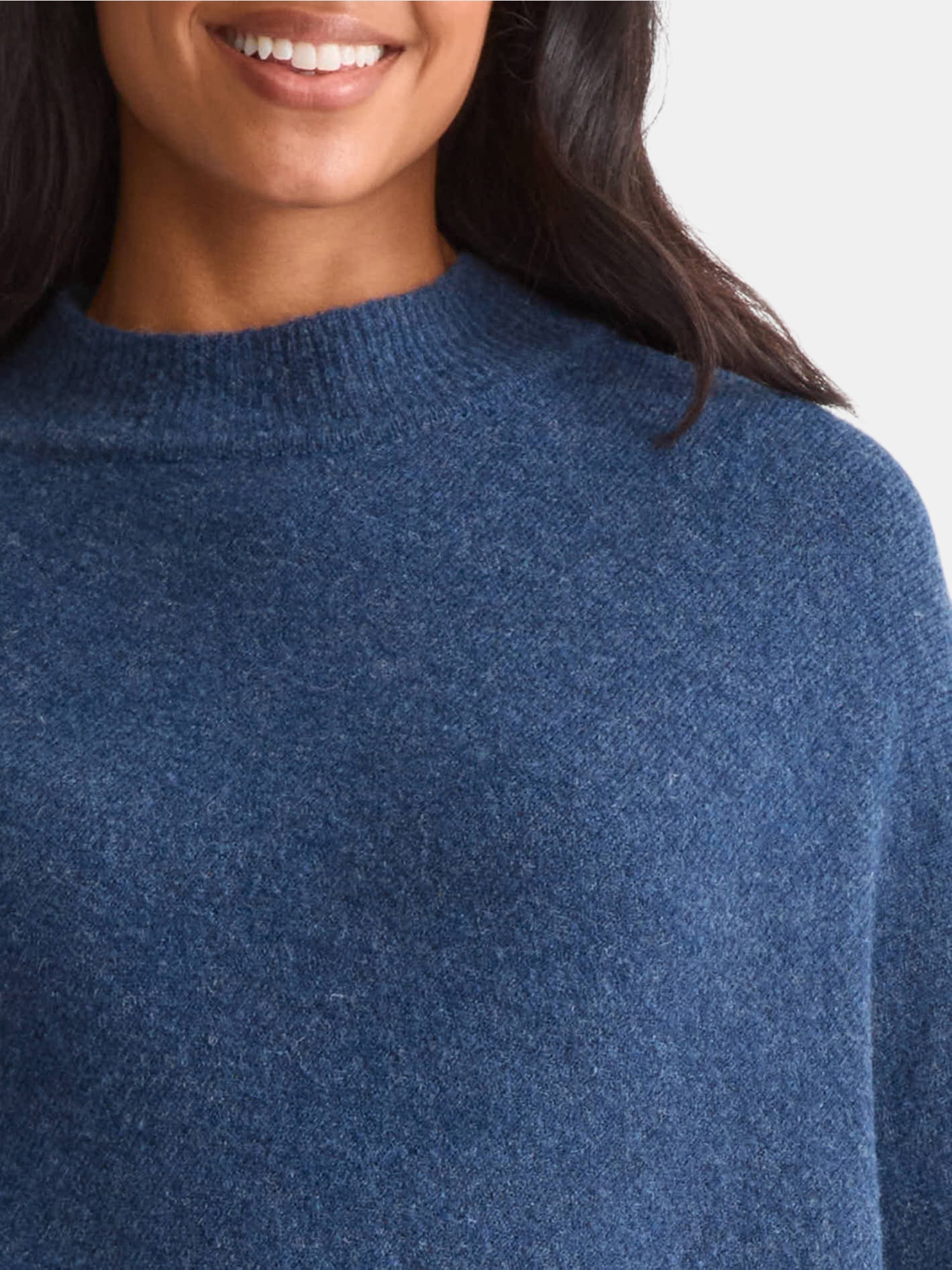 Time and Tru Women's Mock Neck Poncho, L/XL, Blue