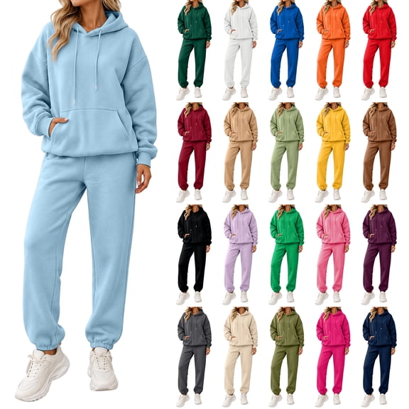 Stralyhd Sweatsuits Women 2 Piece Outfit Oversized Fleece Hoodies and Sweatpant Lounge Sets Workout Fall Fashion Tracksuits Sets Light Blue S