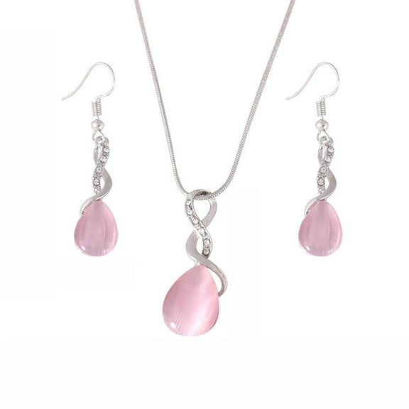 COSMOBETTY Necklace Earring Set Pink Alloy Droplet Shaped Classic Style 1Set Women