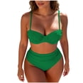 thumbnail image 2 of LEKWK High Waisted Bikini Sets for Women Underwire Push Up Top Two Piece Swimsuits Ruched Tummy Control Bathing Suit Retro Summer Beach Swimwear, 2 of 3